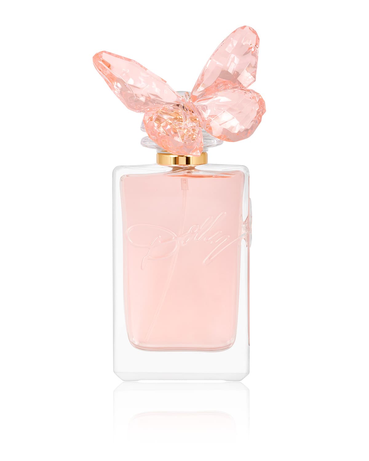 Crystal butterfly perfume bottle — transparent glass with zero reflections