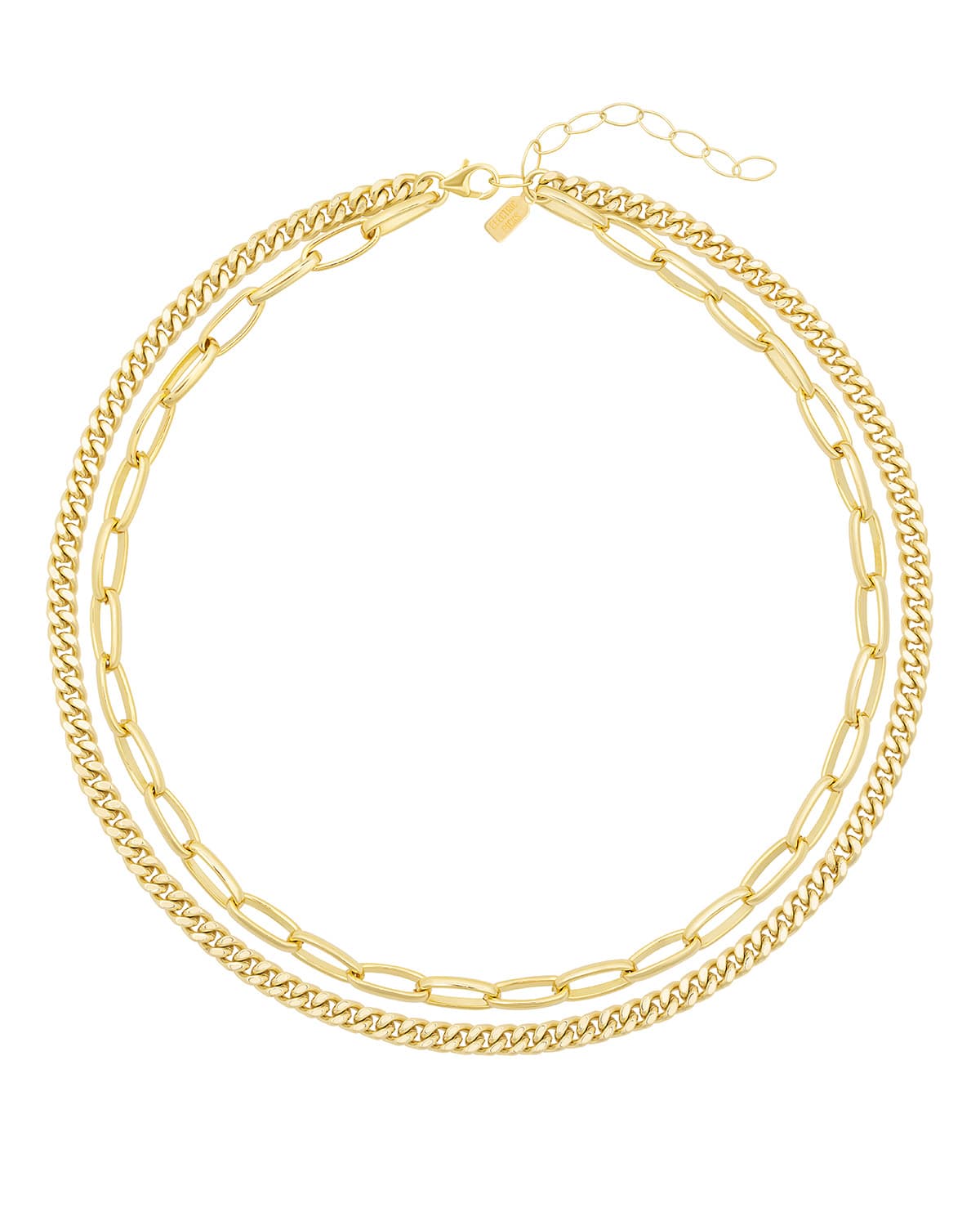 Layered gold chain necklaces — clean separation of overlapping chains