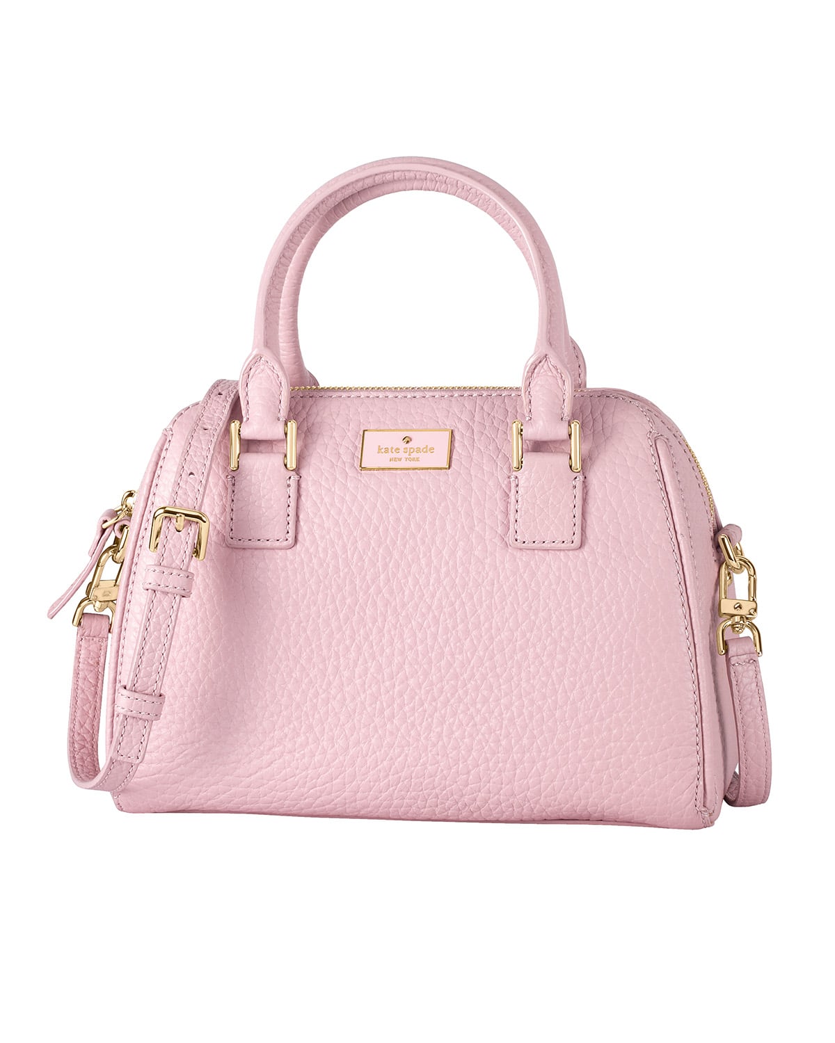 Pink pebbled leather mini satchel. Texture detail on every grain