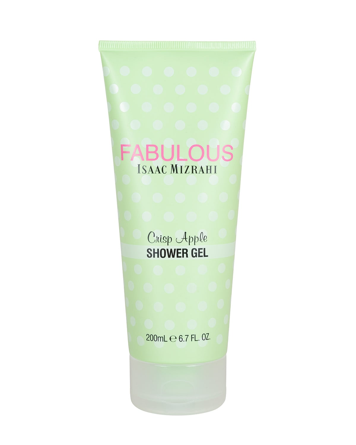 Shower gel tube. Legible label text on glossy curved surface