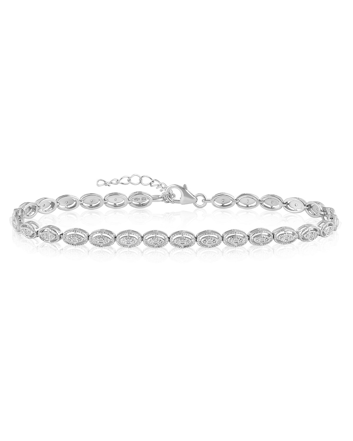 Silver diamond tennis bracelet — consistent sparkle across 40+ stones