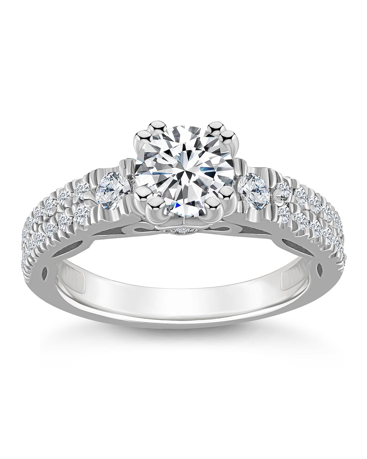 White gold diamond engagement ring — zero-reflection polished metal