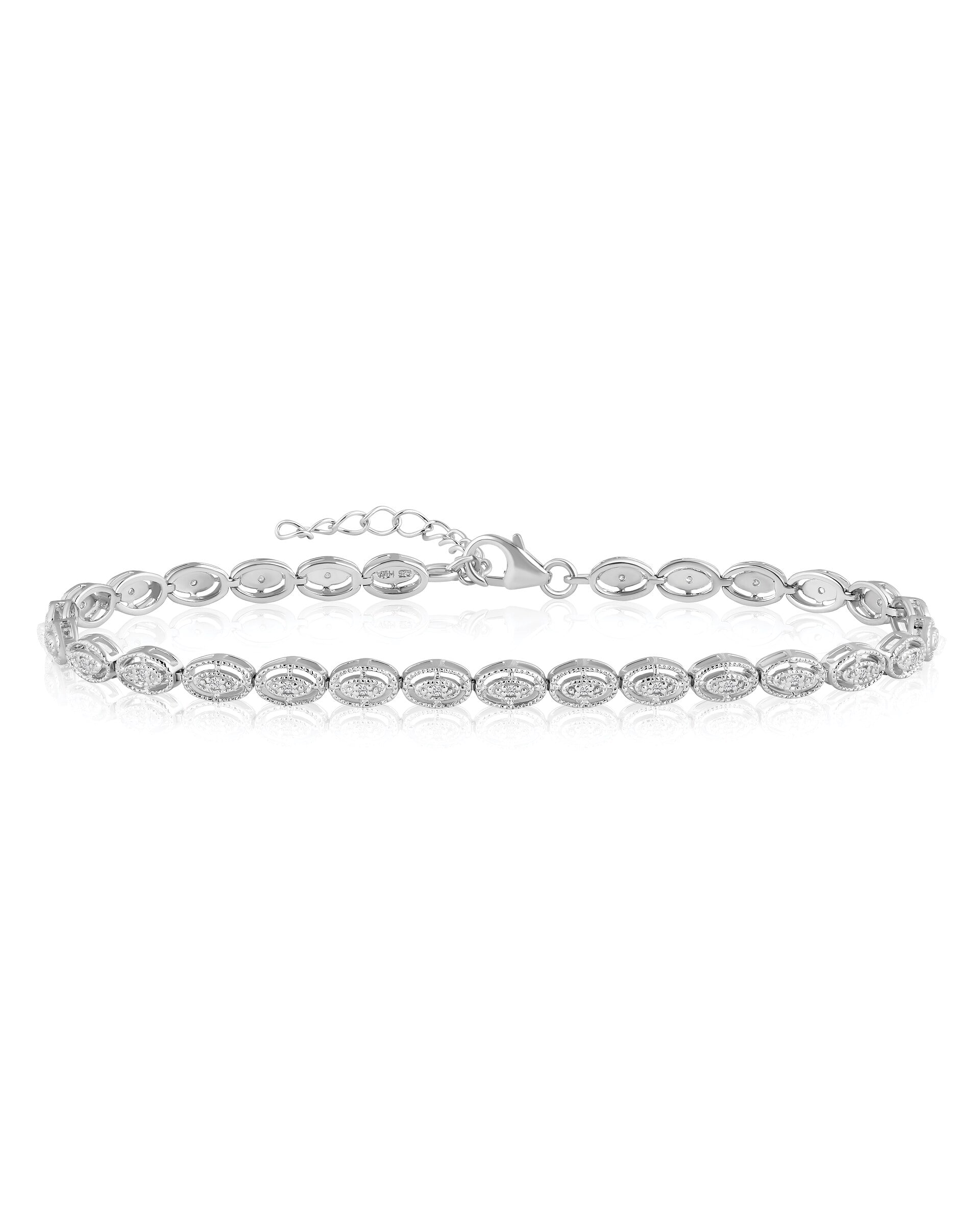 Silver diamond tennis bracelet. Consistent sparkle across 40+ stones