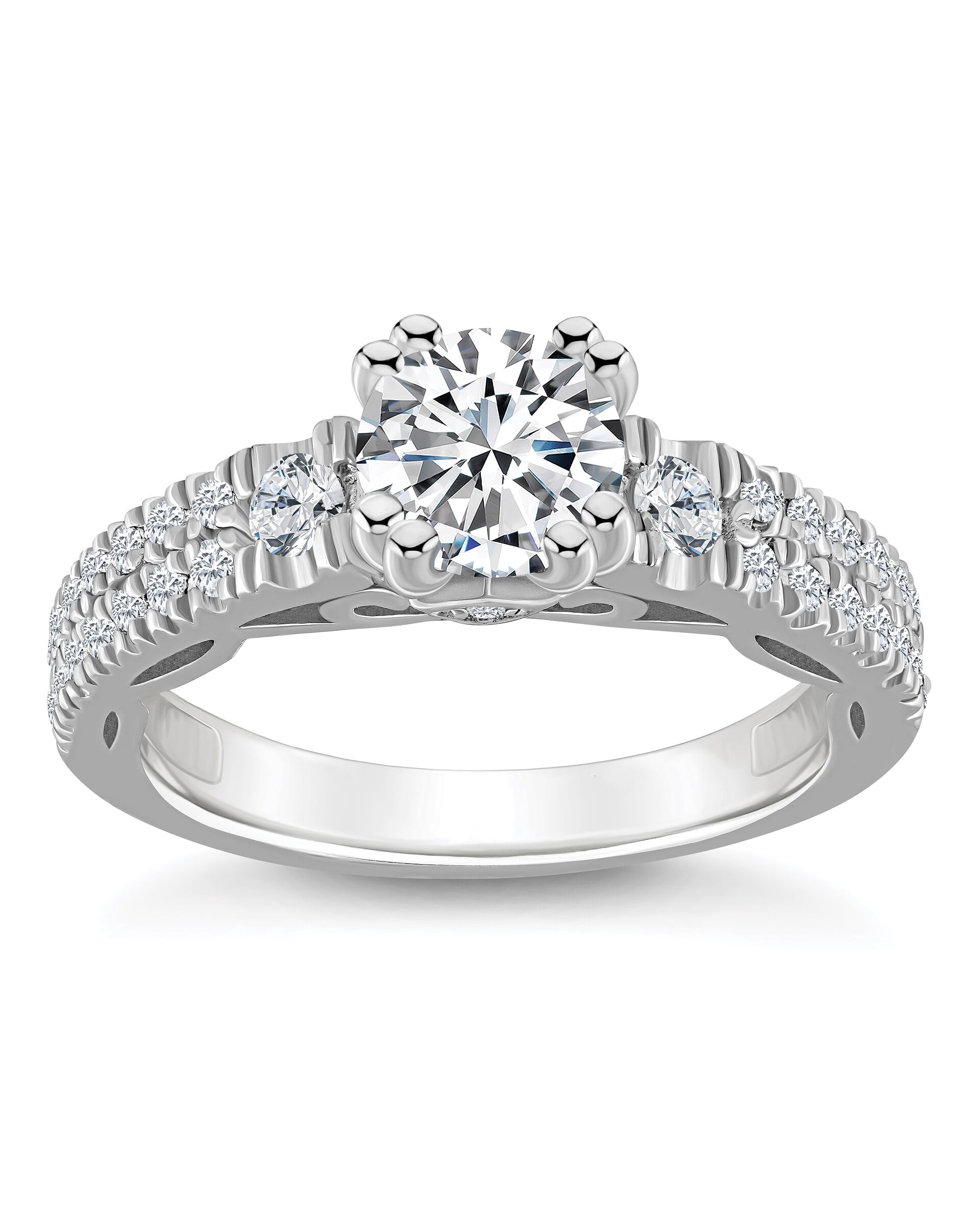 White gold diamond engagement ring. Zero-reflection polished metal