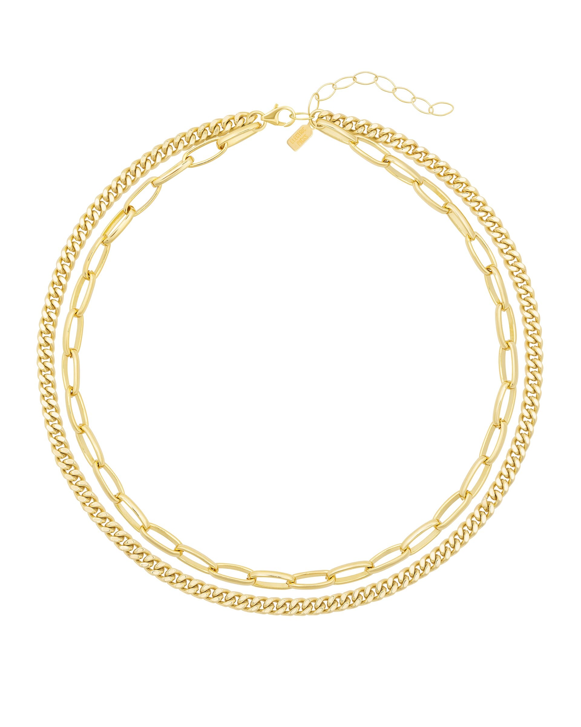 Layered gold chain necklaces. Clean separation of overlapping chains